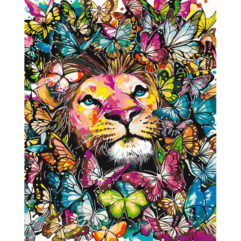 Картина за номерами "Лев у метеликах" 40х50 см