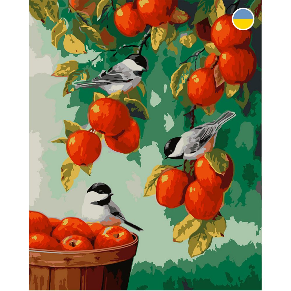 Картина по номерам "Синички на яблоках" 40x50 см