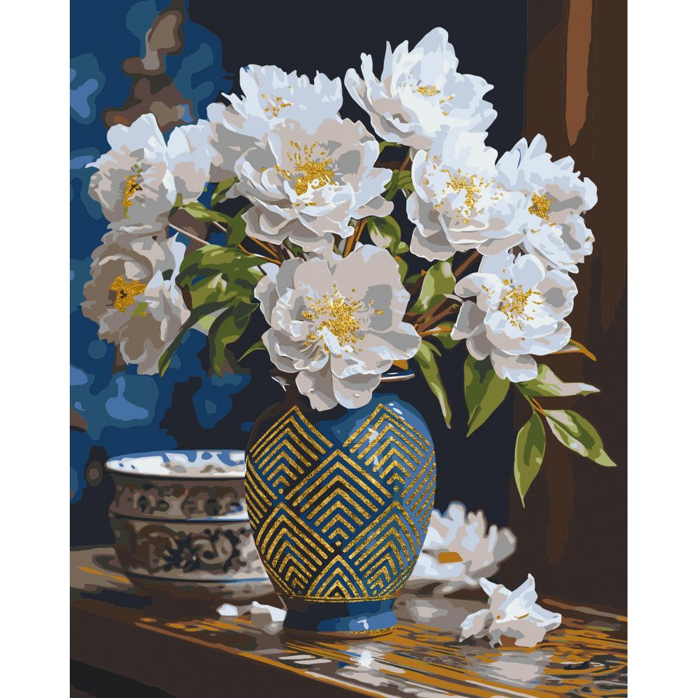 Картина по номерах "Квіти у вазі.  З фарбами металік" 40x50 см