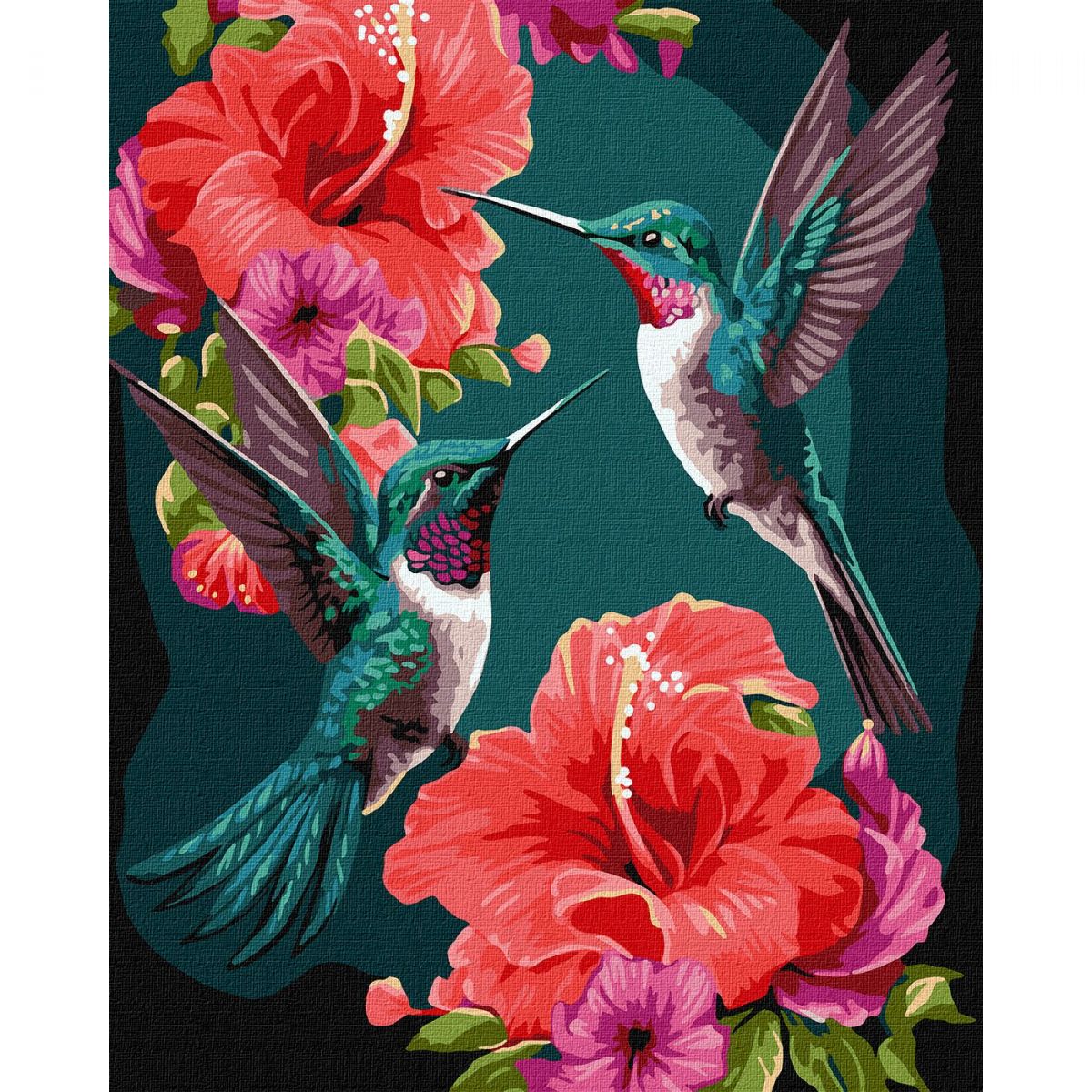Картина по номерам с красками металлик "Изумрудные колибри" 40х50 см