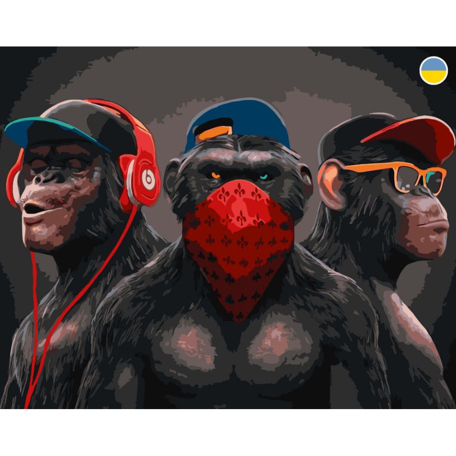 Картина по номерам "Три обезьяны" 40x50 см