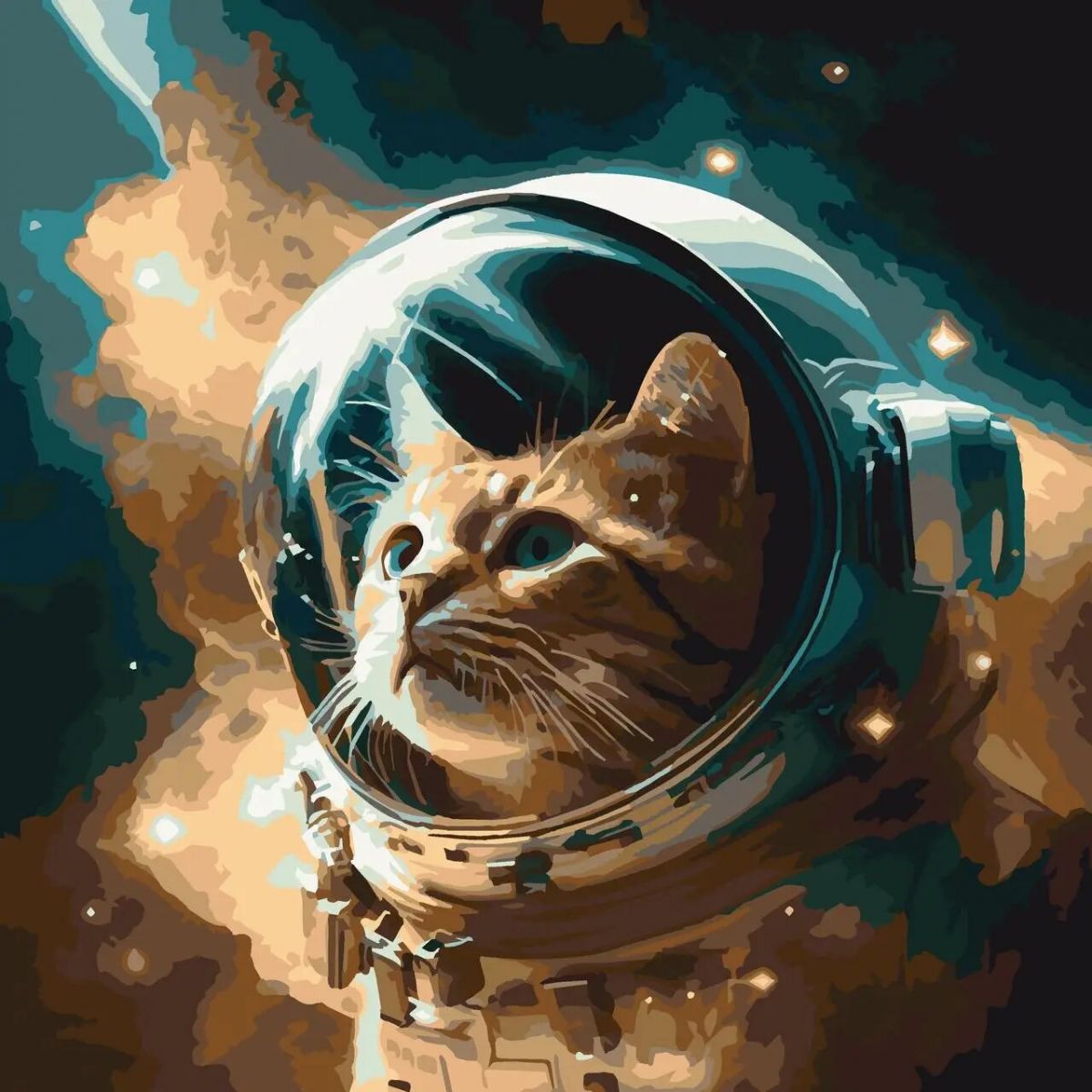 Картина по номерам "Котик космонавт" 40х40 см