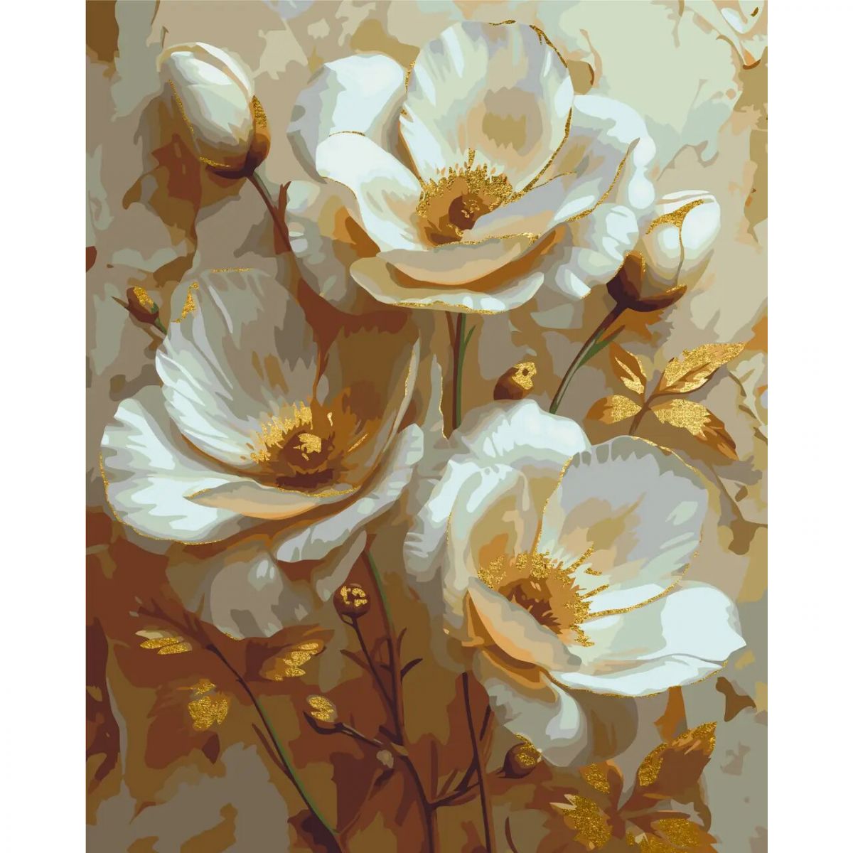 Картина за номерами з фарбами металік "Білі квіти" 40х50
