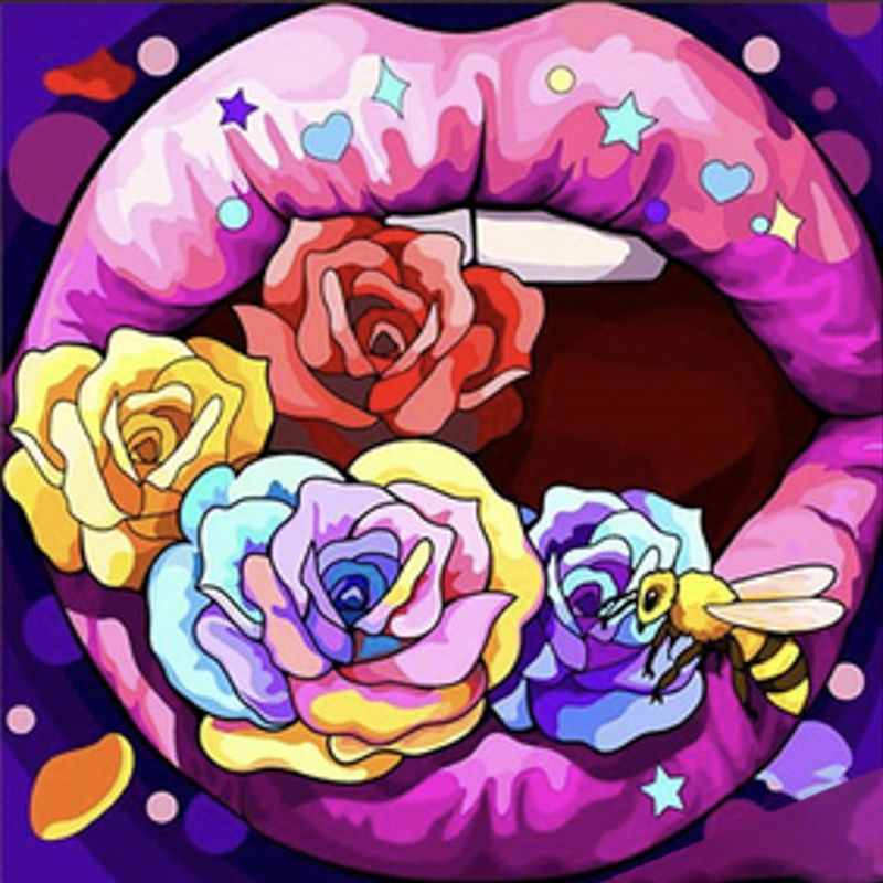 Алмазная мозаика "Красочные губы" 30х30 см