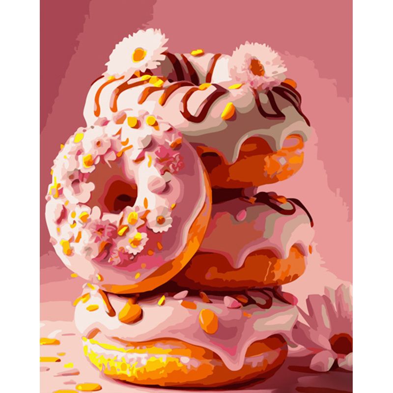 Набір для розпису по номерах Солодкі рожеві пончики Strateg розміром 40х50 см (GS916)