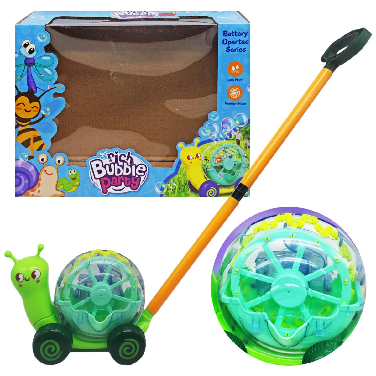 Іграшка "Равлик" 2 в 1: установка з мильними бульбашками та каталка (зелена)