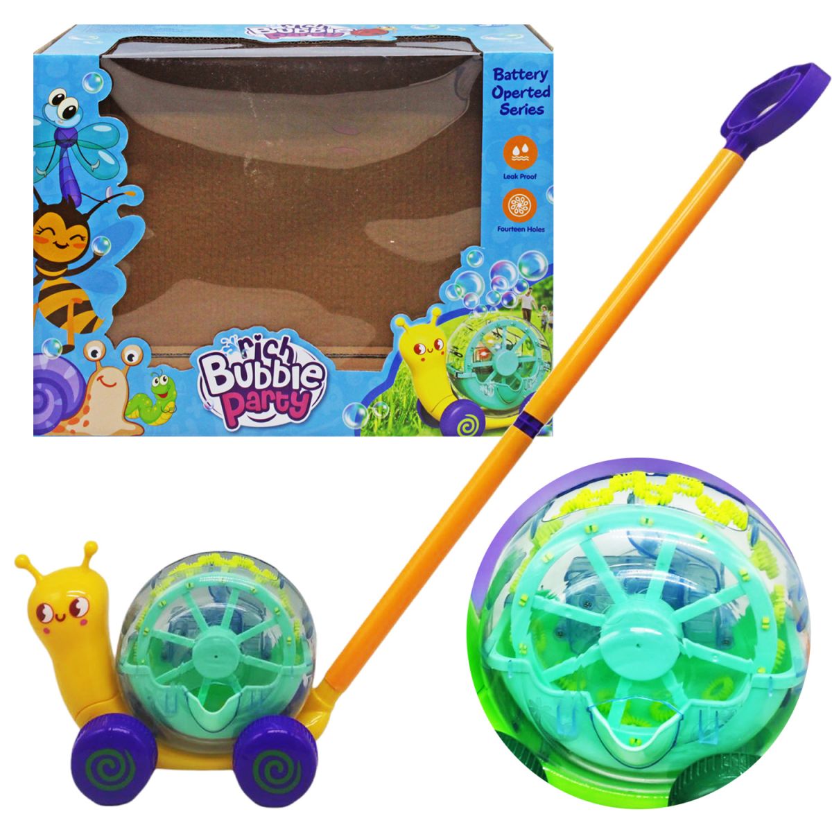Іграшка "Равлик" 2 в 1: установка з мильними бульбашками та каталка (жовта)