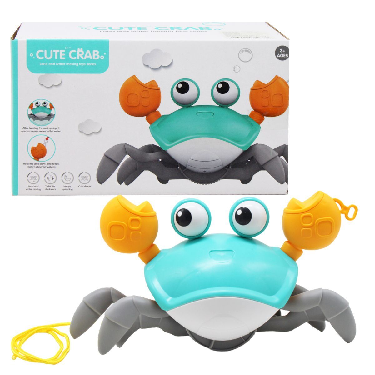 Уцінка.  Заводна іграшка "Cute crab" (бірюзовий) Іграшка не заводиться, але ходить якщо тягнути за повідок