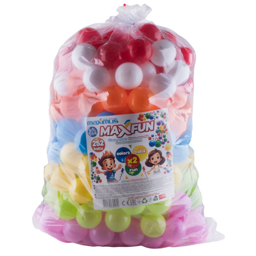 Набір кульок MaxFun 252 шт (арт. 5505) діаметр 8 см. , більше мʼяких кульок більше кольорів, ТМ "Максимус"