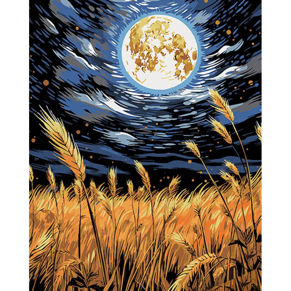 Картина за номерами на чорному фоні "Пшениця серед зоряного неба" 40х50