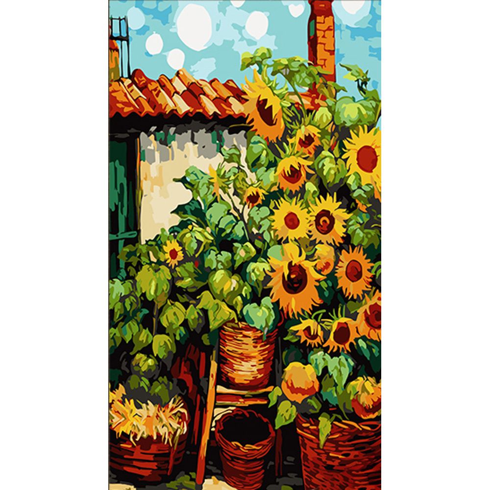 Картина за номерами "Соняшники біля дому" 50х25 см