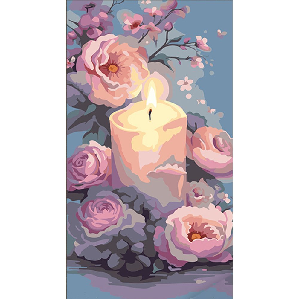 Картина за номерами " Букет ніжних квітів зі свічкою" 50х25 см