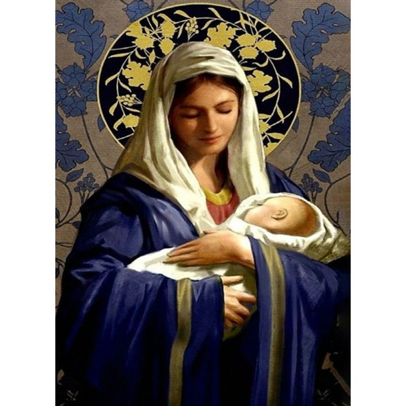 Алмазна мозаїка, без підрамника "Марія з маленьким Ісусом" 50х65 см