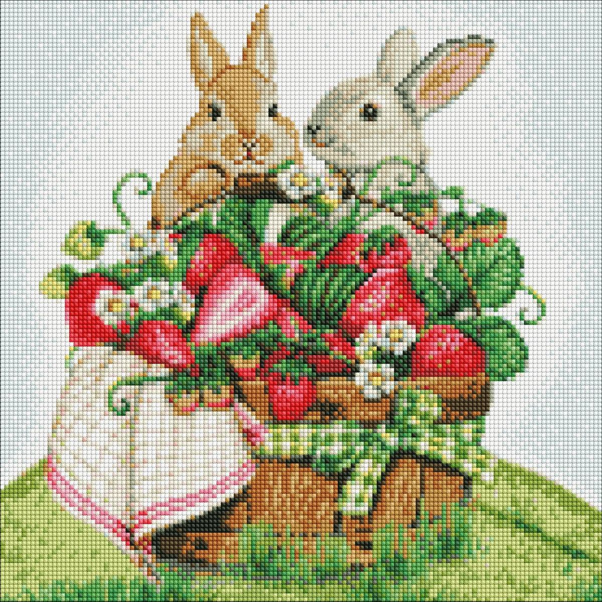 Алмазная мозаика "Кролики на пикнике" 40х40 см