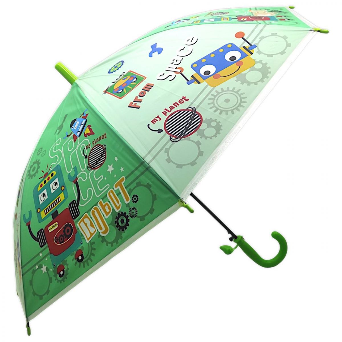 Детский зонт-трость "Роботы", зеленый (66 см)