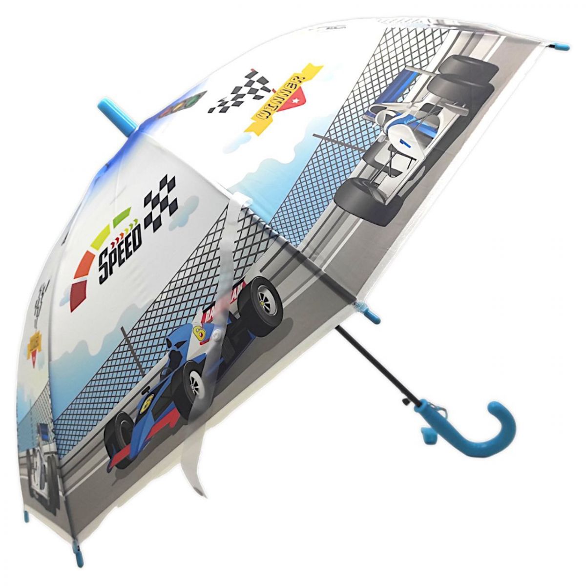 Дитяча парасолька-тростина "Автоперегони", блакитний (66 см)