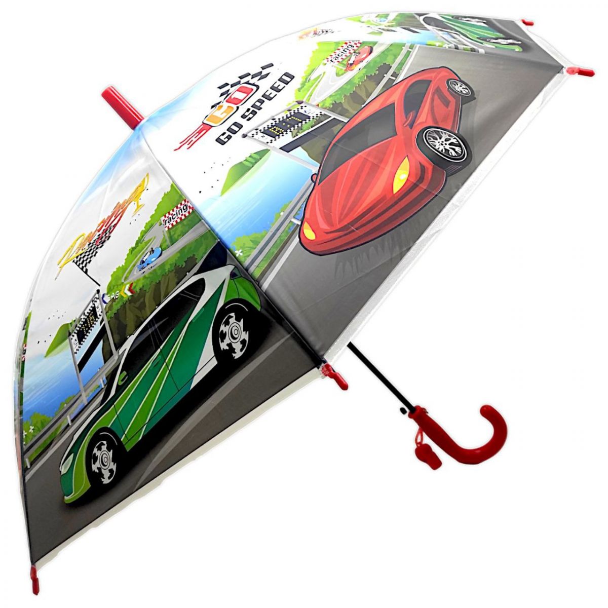 Детский зонт-трость "Автогонки", красный (66 см)