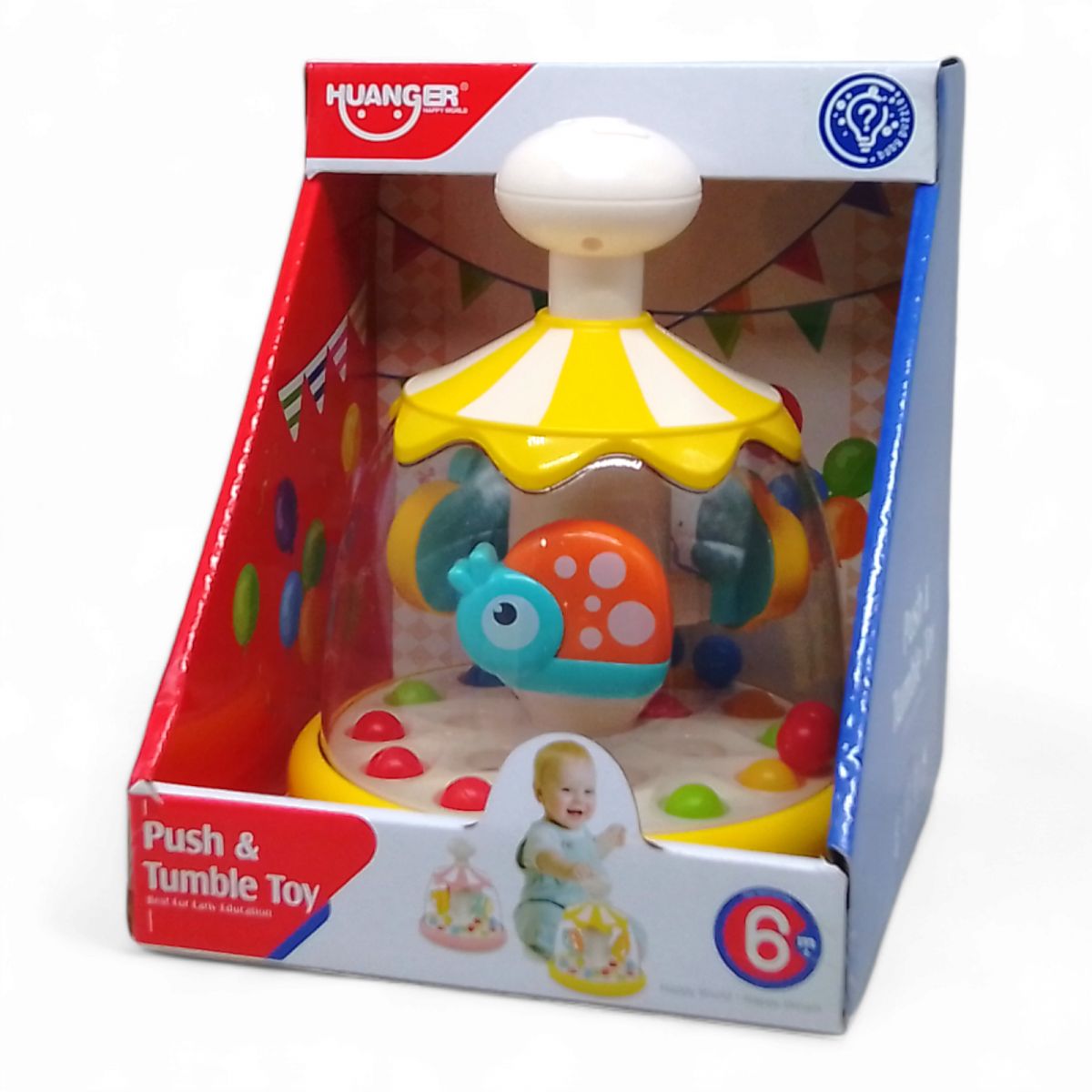 Дитяча іграшка "Дзига: Push & Tumble Toy", з кульками (жовта)