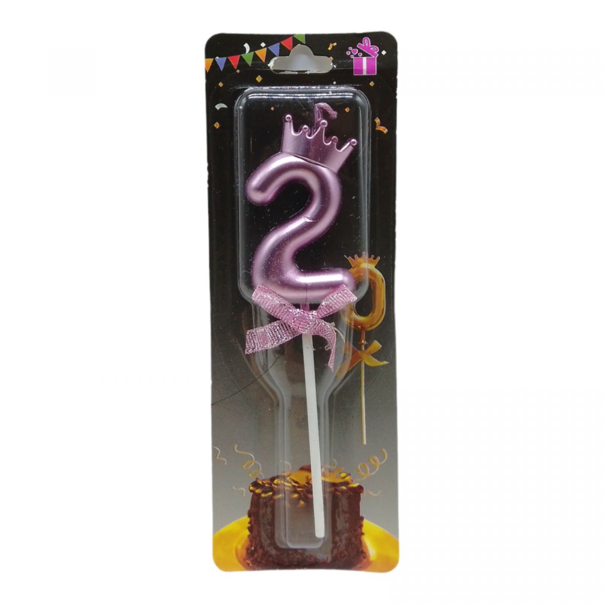 Свеча для торта "Цифра 2 с короной", розовая