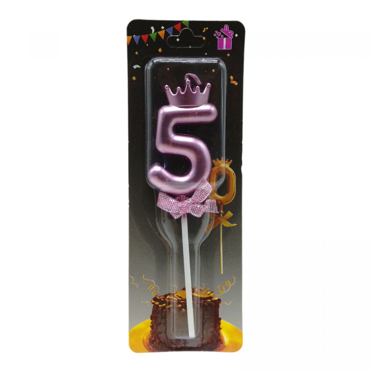 Свеча для торта "Цифра 5 с короной", розовая