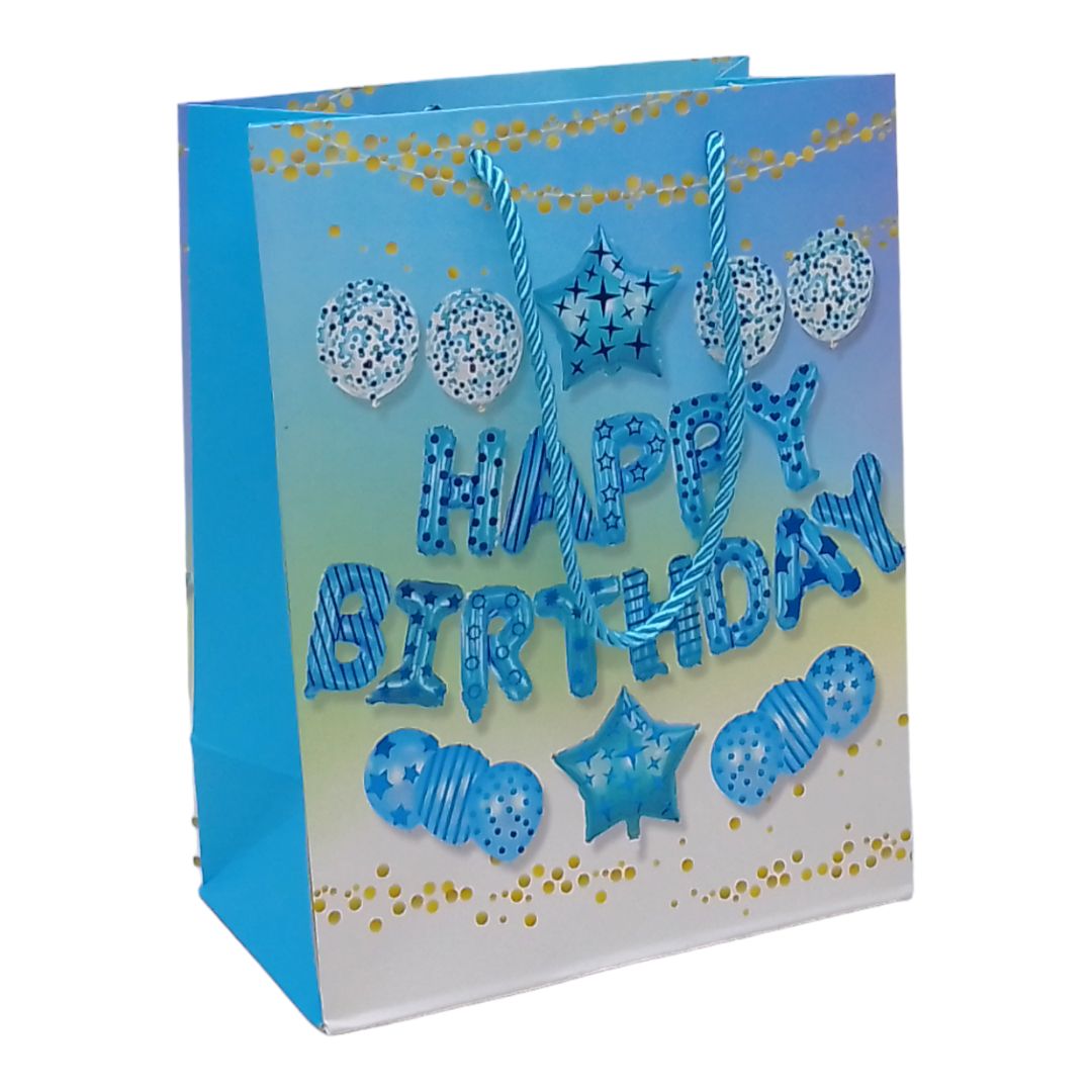 Пакет подарочный "Happy Birthday" (18х10х23 см. ), голубой