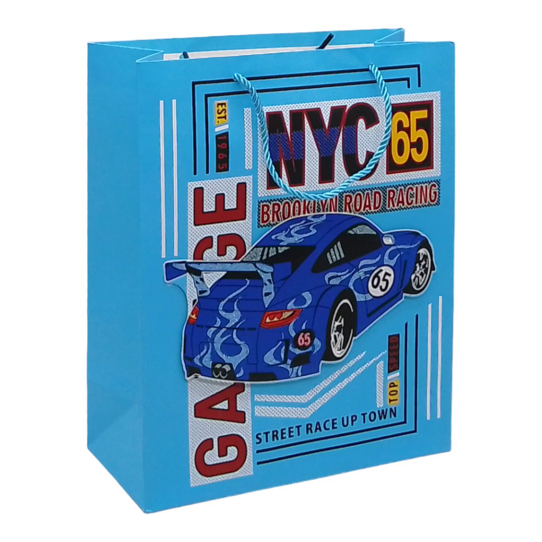 Пакет подарочный "Машинки" (32х12х26 см. ), голубой