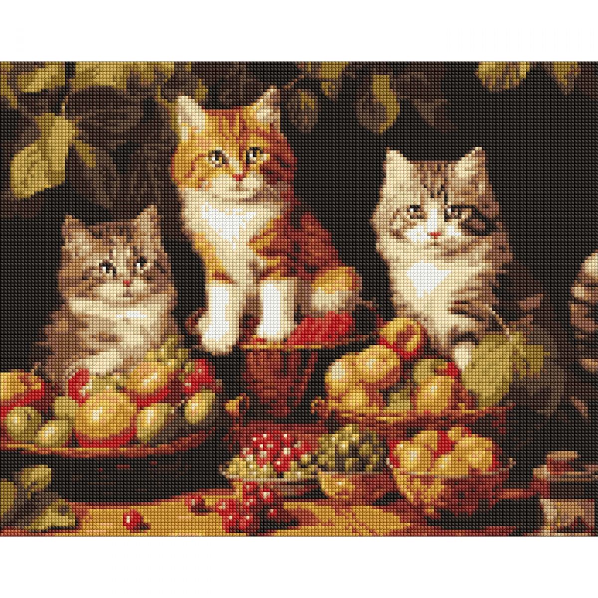 Алмазна мозаїка "Котики і фрукти" 40х50 см