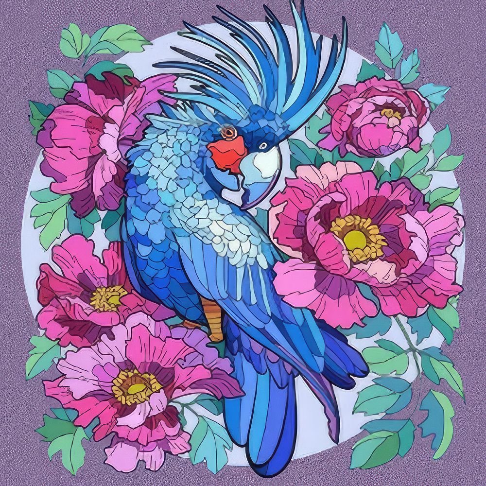 Картина по номерам "Попугай в цветах" 30х30 см