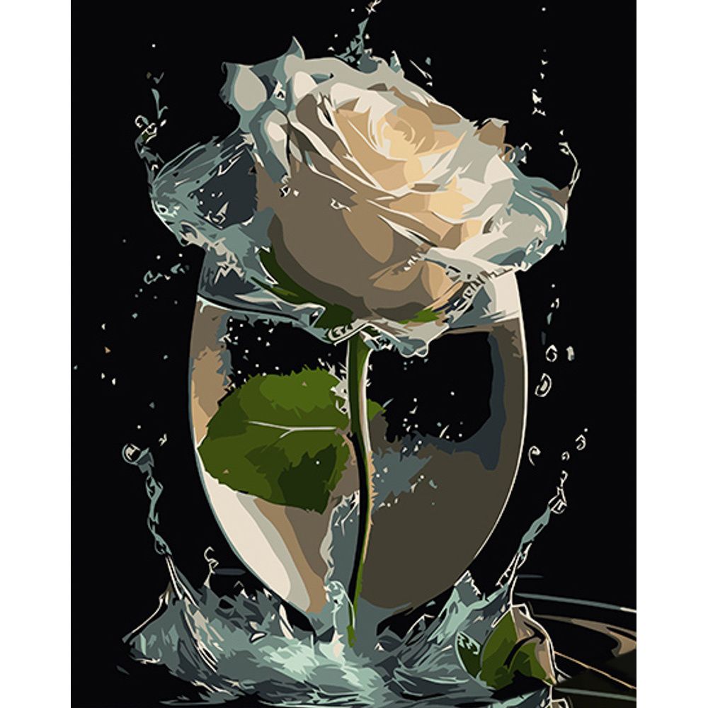 Картина за номерами на чорному фоні "Троянда у скляній вазі" 40х50