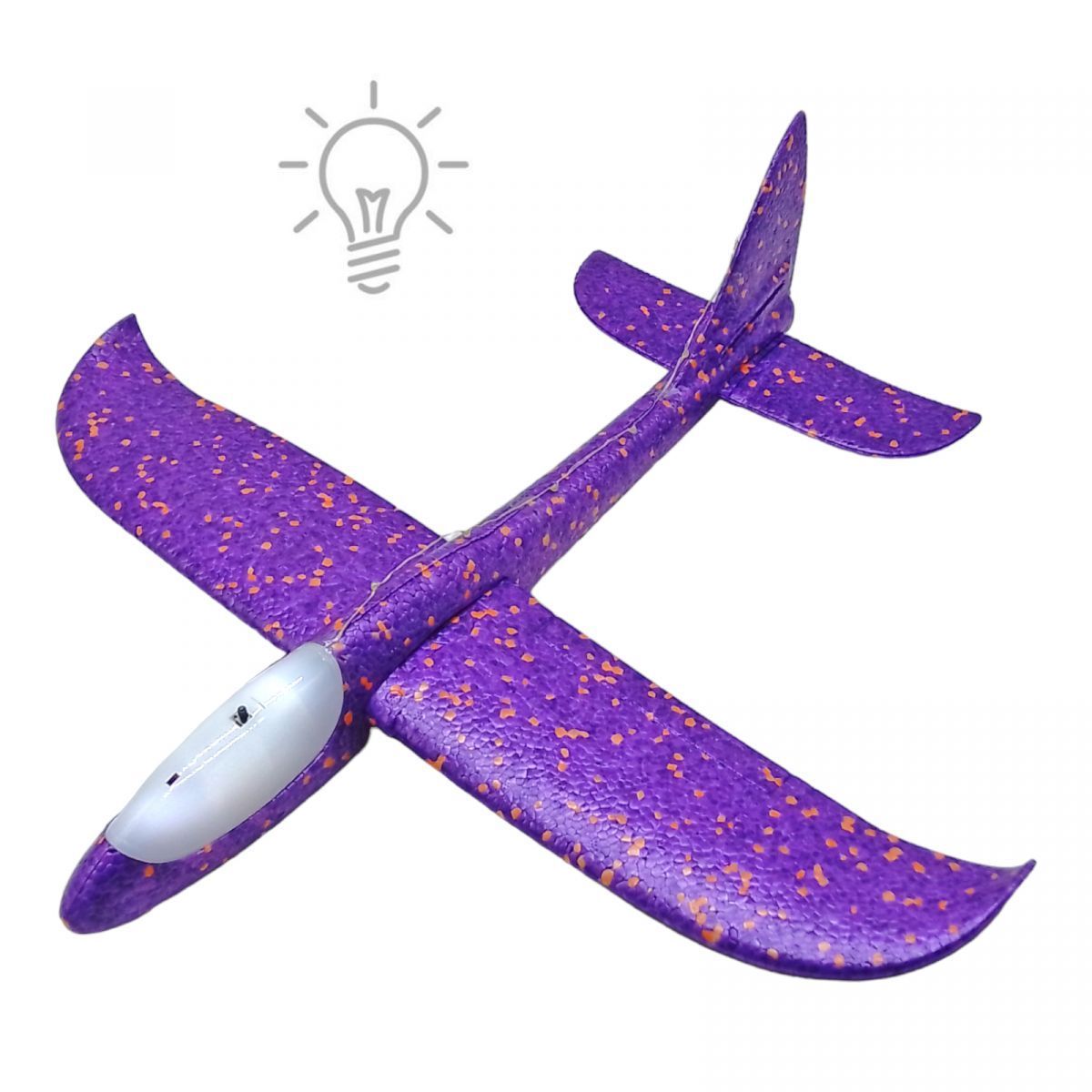 Уцінка.  Пінопластовий планер-літачок, 48 см, зі світлом, фіолетовий не світиться, без упакування