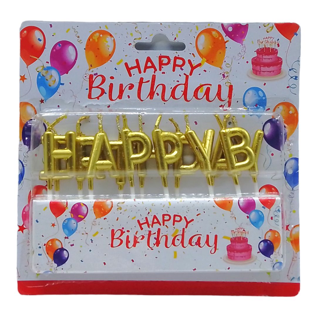 Свічки для торта "Happy Birthday" золоті 2,5 см