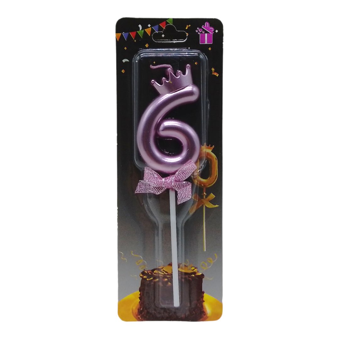 Свічка для торта "Цифра 6 з короною", рожева
