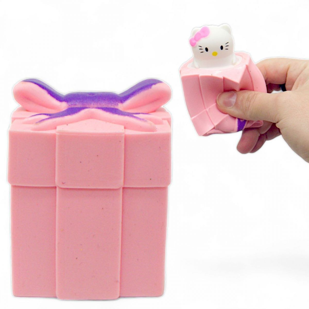 Уценка.  Игрушка-антистресс "Hello Kitty в подарке" (розовый) порван
