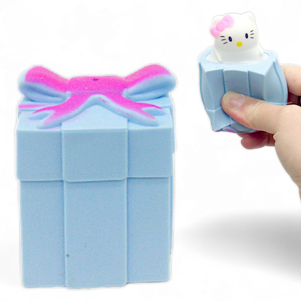 Уценка.  Игрушка-антистресс "Hello Kitty в подарке" (голубой) порван