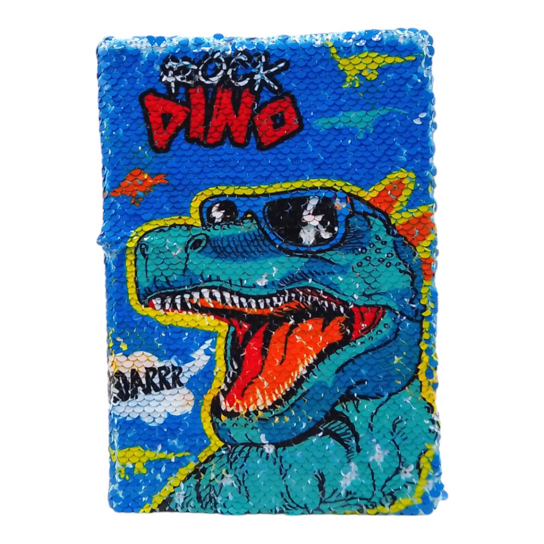 Блокнот с паетками "Двусторонняя картинка: Синий динозавр"