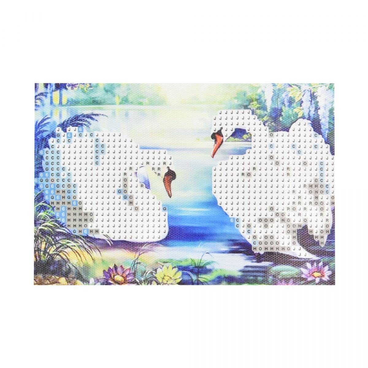 Алмазна мозаїка "Лебеді на воді", без підрамника, 10х15 см