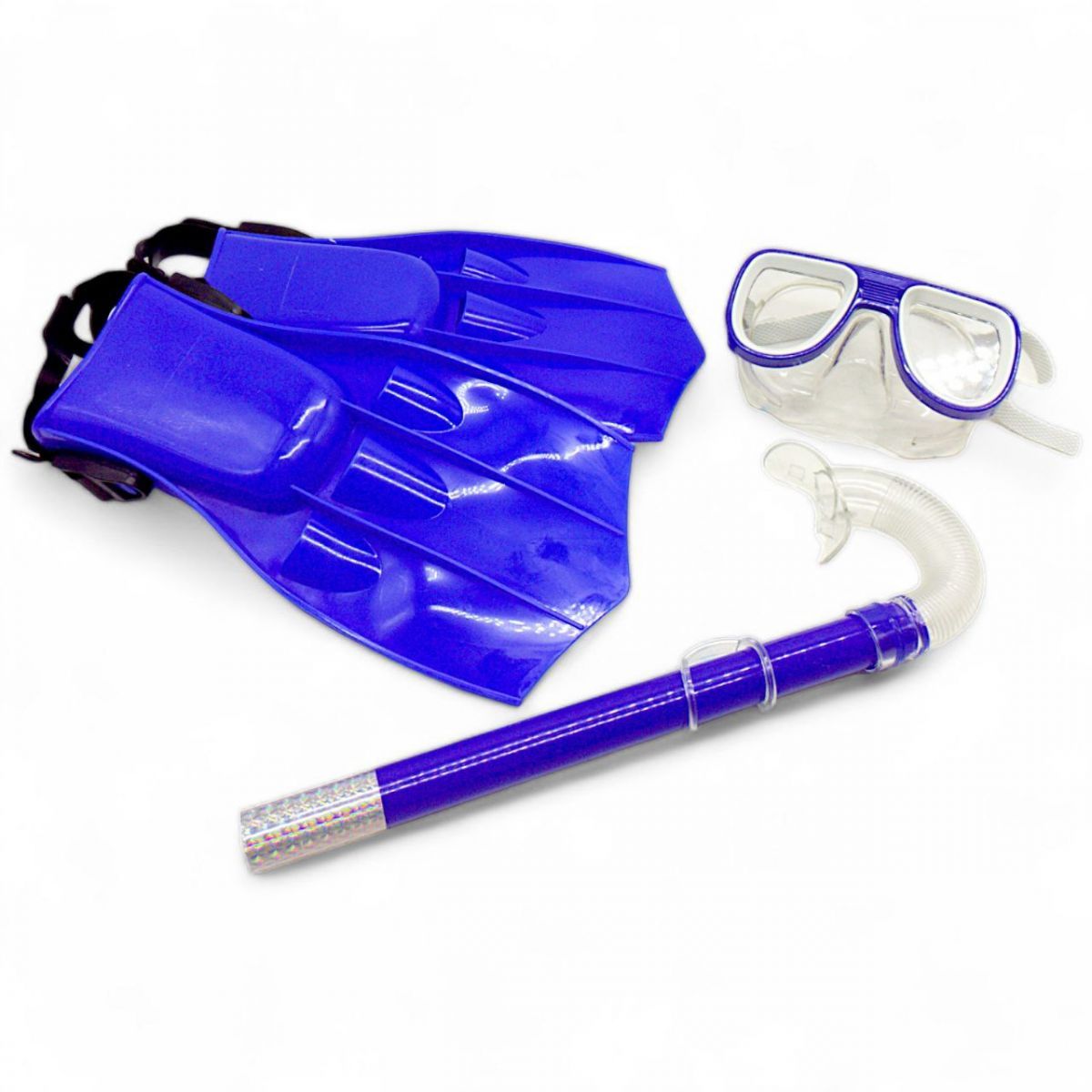 Уценка.  Набор для плавания (маска, ласты, трубка), синий Трещина на маске