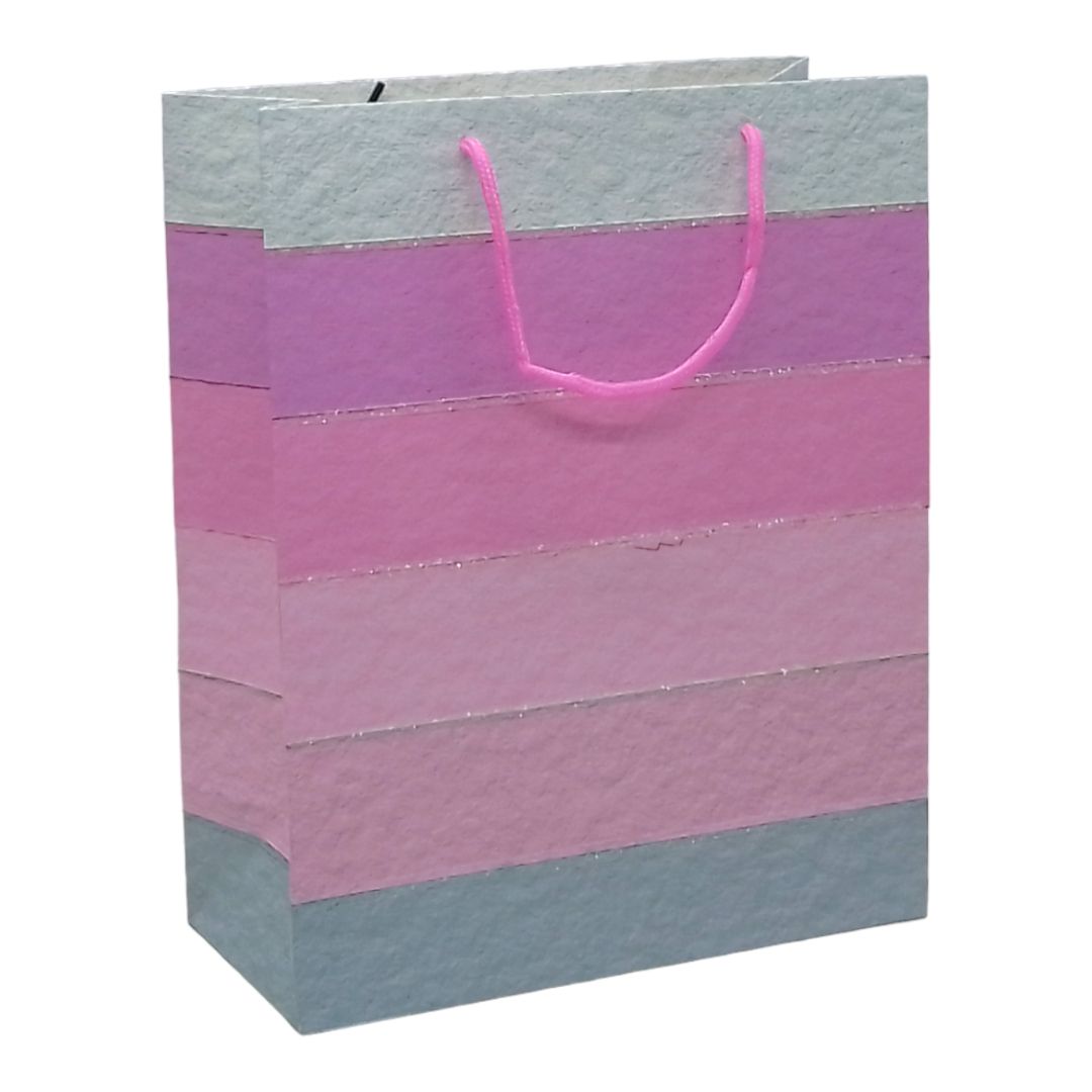 Пакет подарунковий (32х12х26 см), смугастий рожевий
