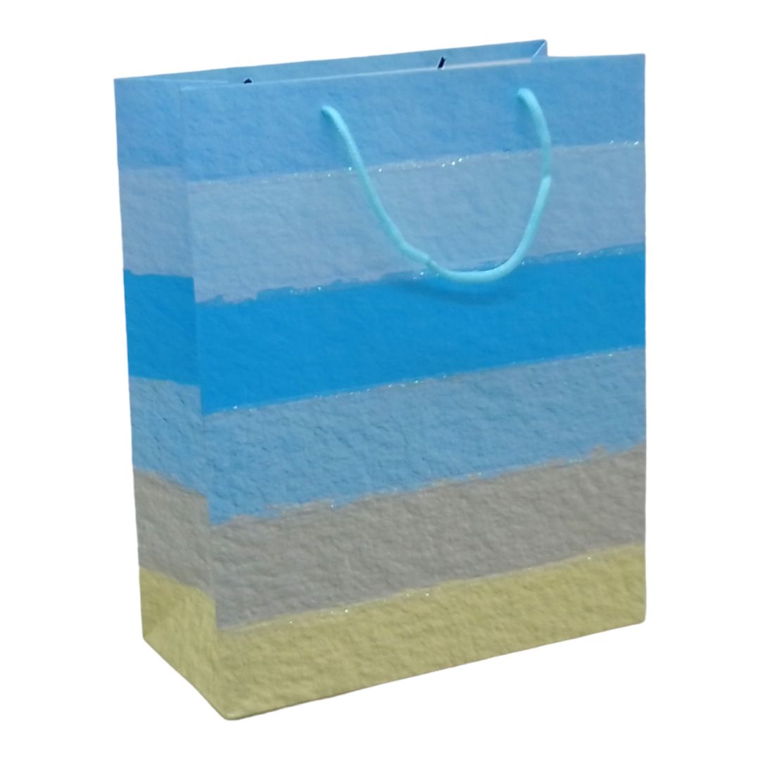Пакет подарунковий (32х12х26 см), смугастий блакитний