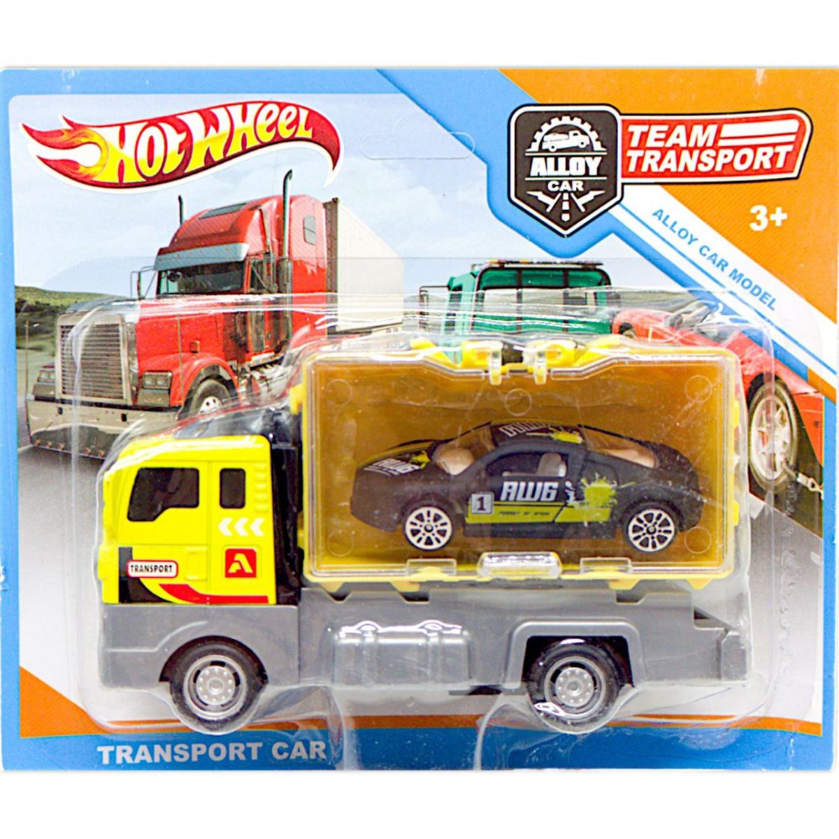 Игровой набор "Team Transport" (металлическая модель и автовоз), желтый