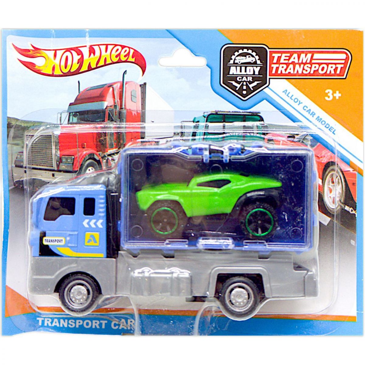 Игровой набор "Team Transport" (металлическая модель и автовоз), синий