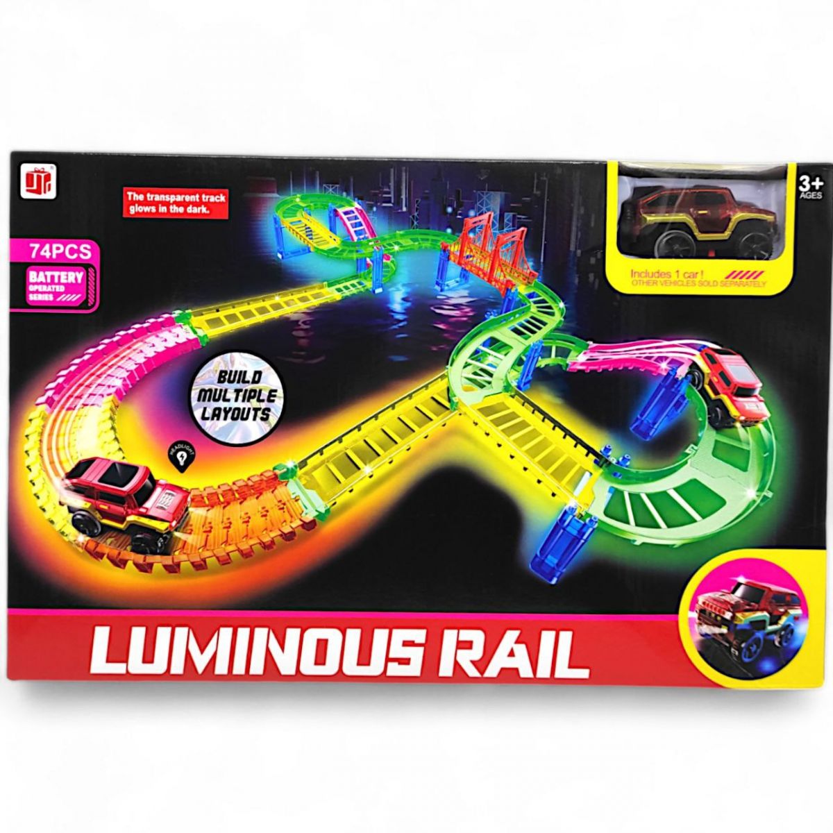 Трек "Luminous Rail", светящийся в темноте, 1 машинка, 74 элемента