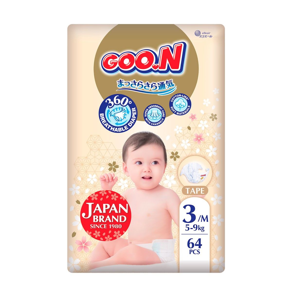 Підгузки Goo. N Premium Soft для дітей (розмір 3(M), 5-9 кг, 64 шт)