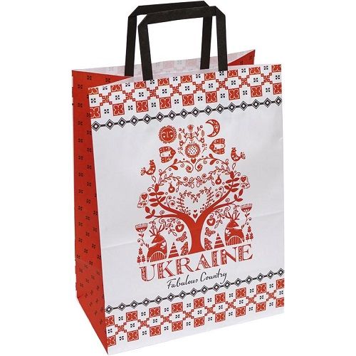 Пакет паперовий КРАФТ білий "UKRAINE" 25*15*34,5 см