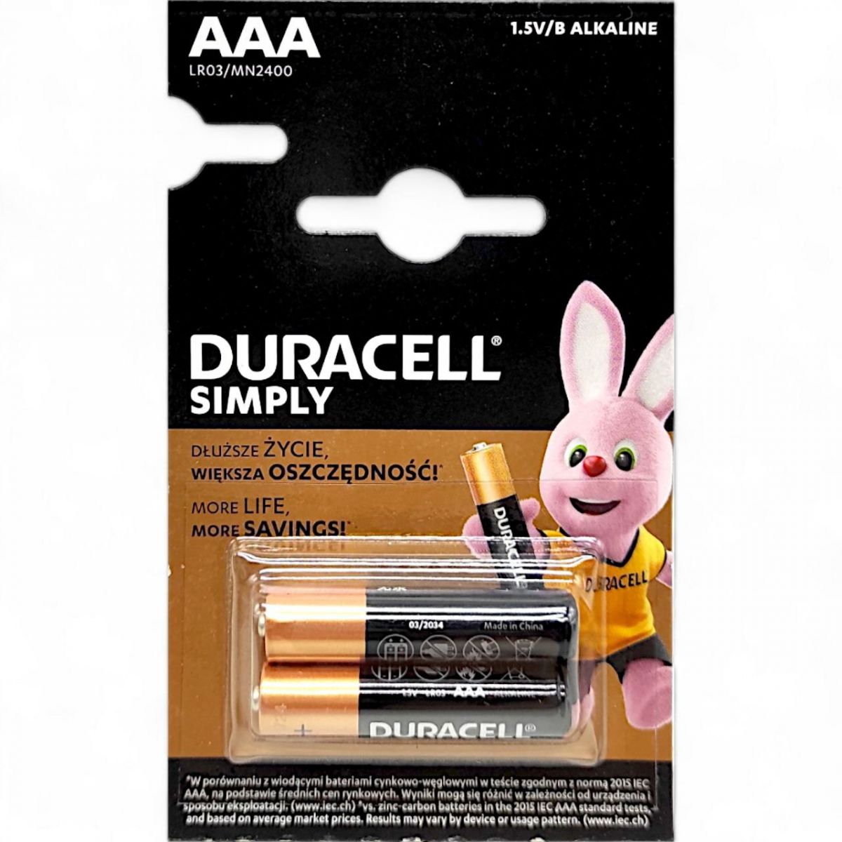 Елемент живлення (батарейка) DURACELL LR3 (AАA), 2 шт