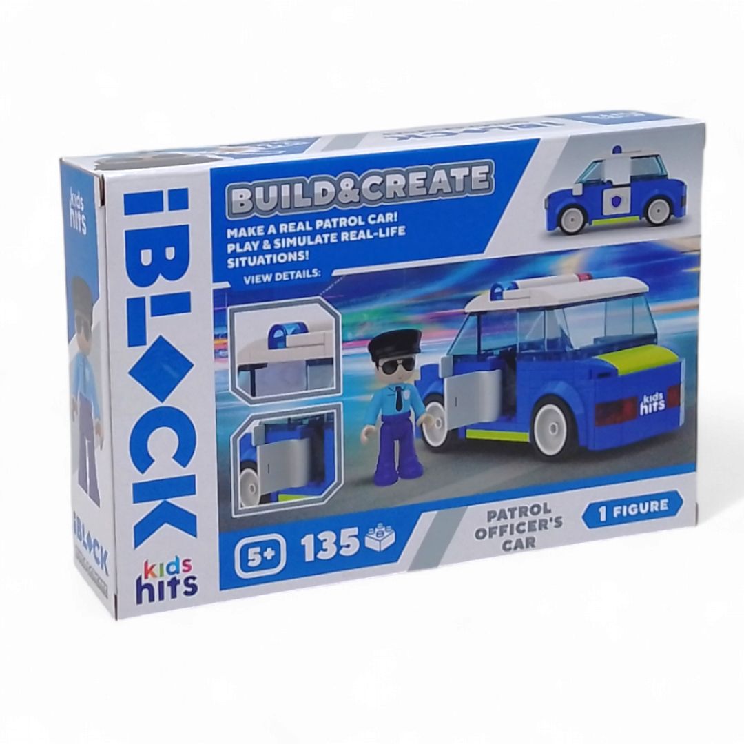 Конструктор Kids hits IBLOCK JUNIOR 135 деталей, Patrol Car короб.  24*16*6 cm