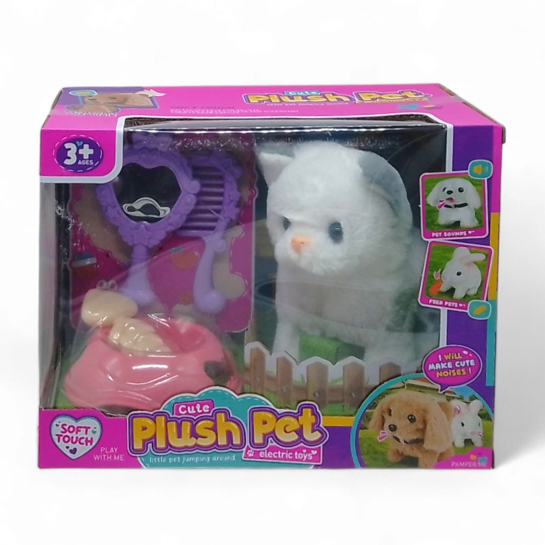 Ігровий набір з тваринкою "Plush Pet.  Котик білий з сірим вушком"