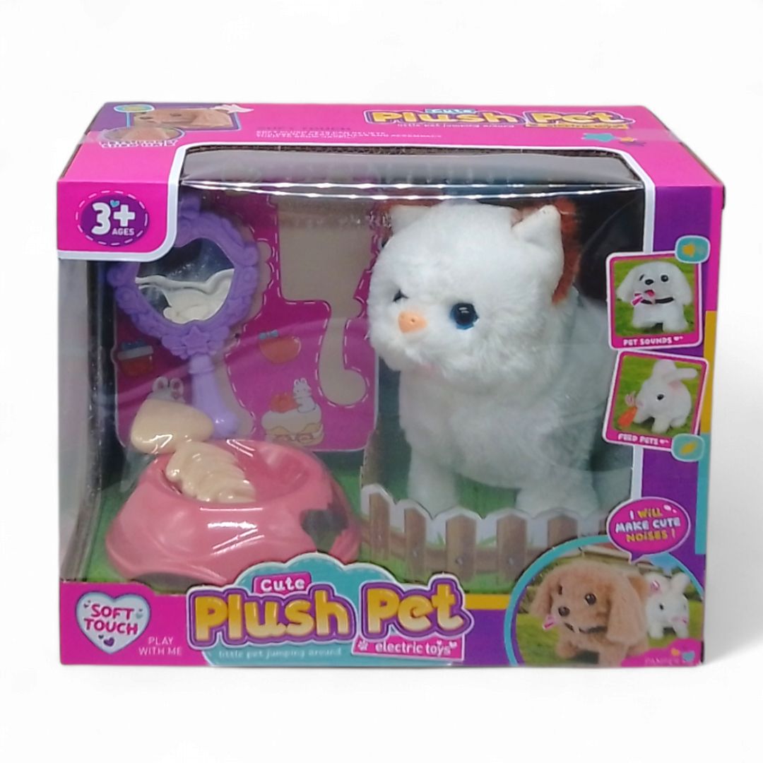 Ігровий набір з тваринкою "Plush Pet.  Котик білий з коричневим вушком"