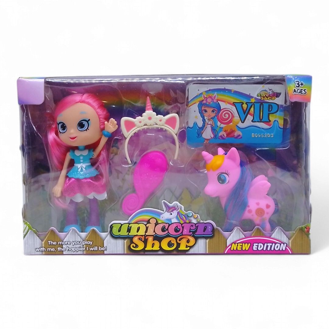 Кукла с единорогом "Unicorn shop", розовая