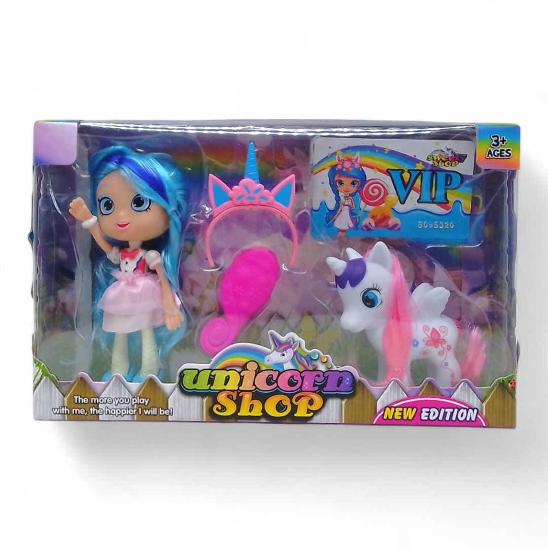 Лялька з єдинорогом "Unicorn shop", блакитна